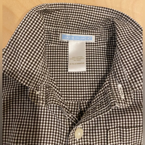 Janie and Jack Poplin Shirt in Brown/White Gingham 18-24mo - Picture 3 of 4